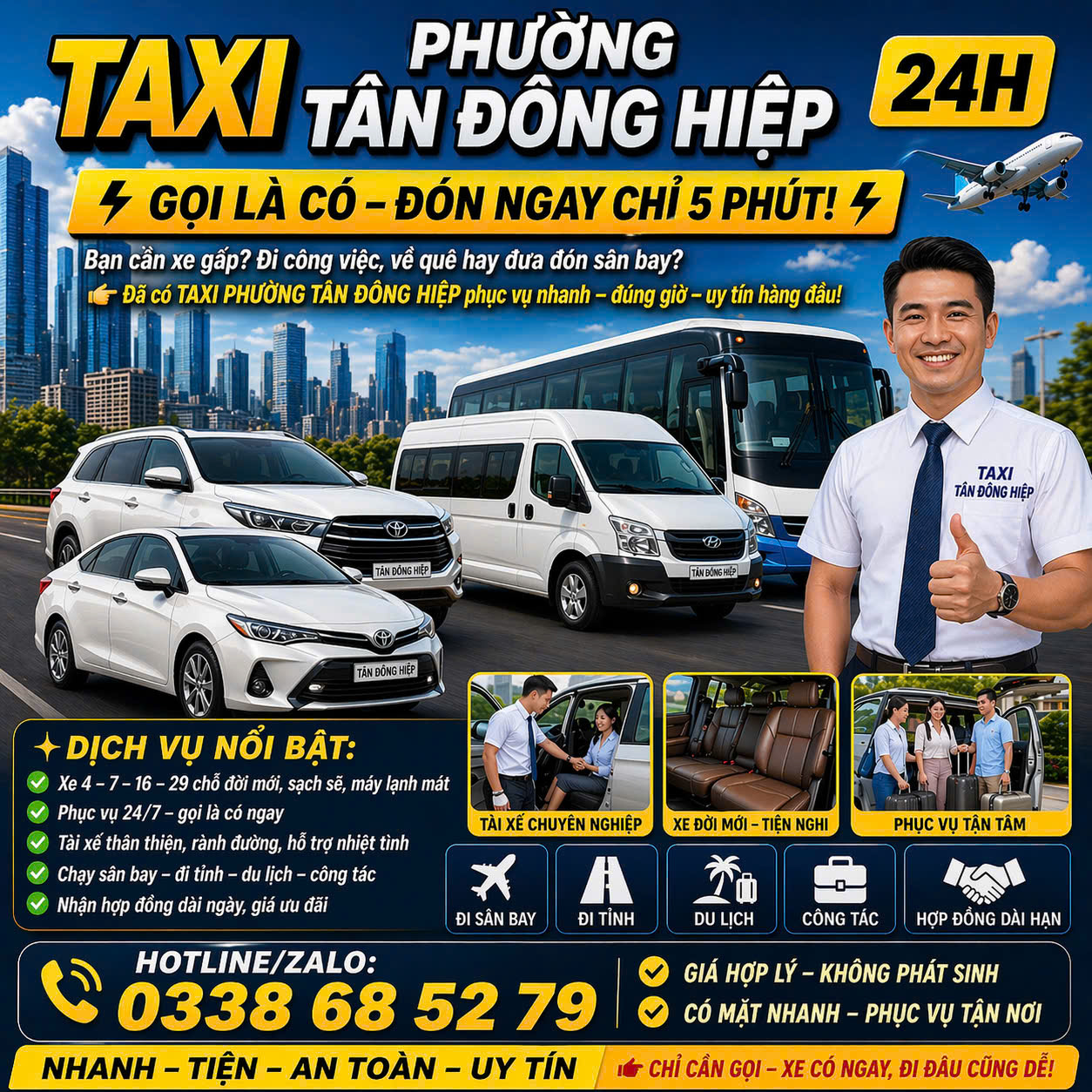 Taxi Phường Tân Đông Hiệp 24h 0338 68 52 79