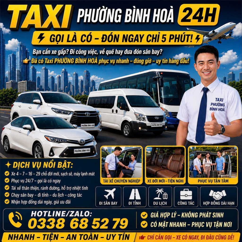 Taxi Phường Bình Hòa 24h 0338 68 52 79