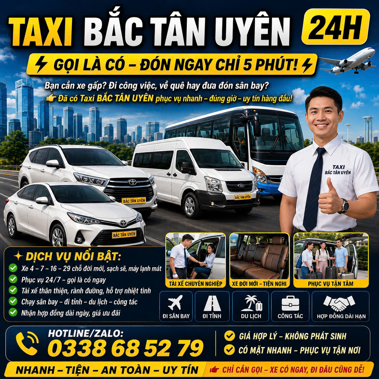 Taxi Xã Bắc Tân Uyên 24h 0338685279