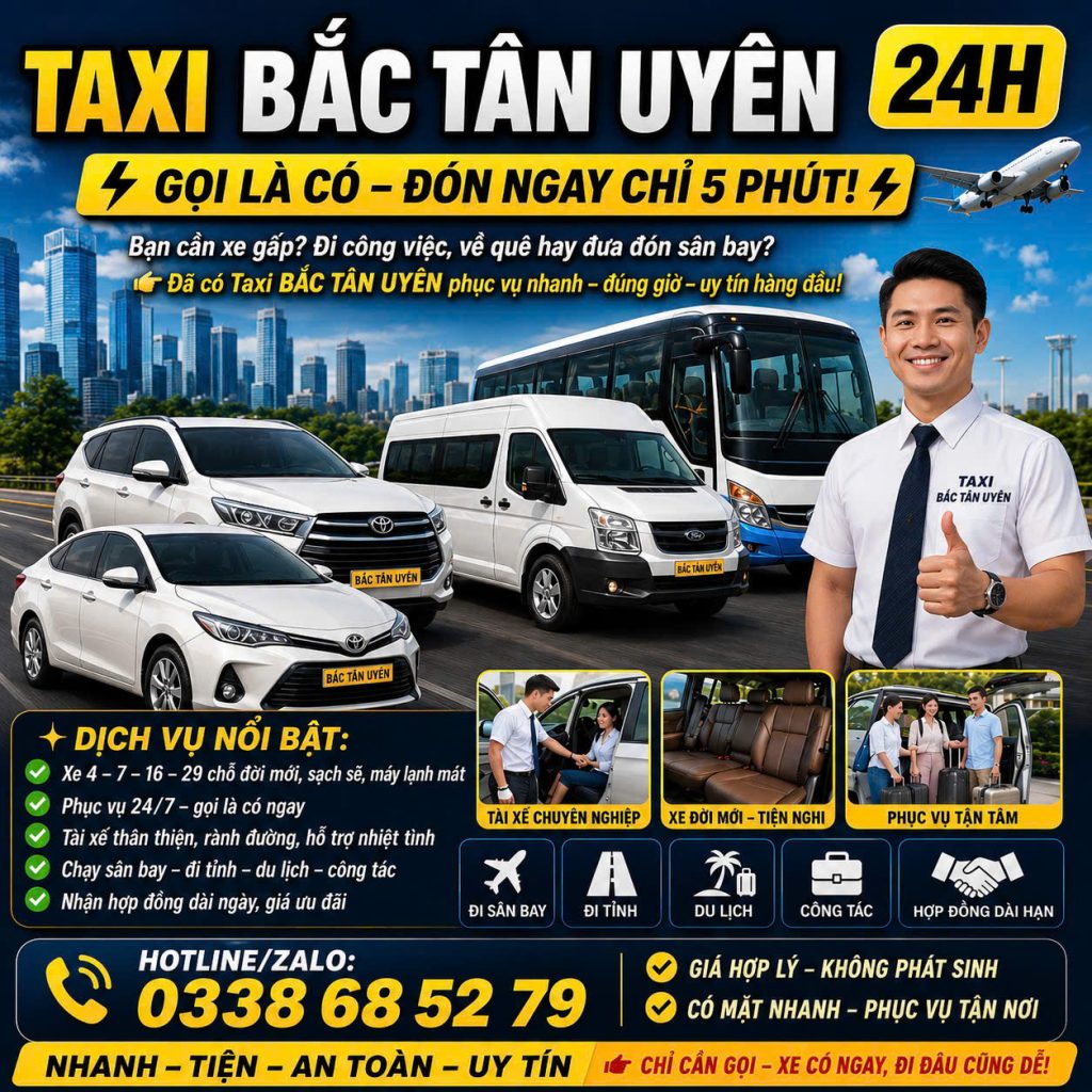 Taxi Bắc Tân Uyên 24h 0338 68 52 79