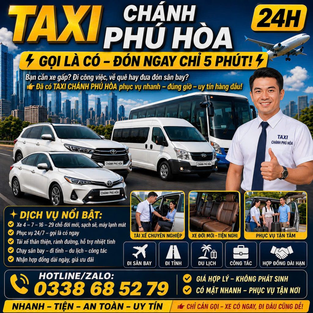 Taxi Chánh Phú Hòa 24h 0338 68 52 79