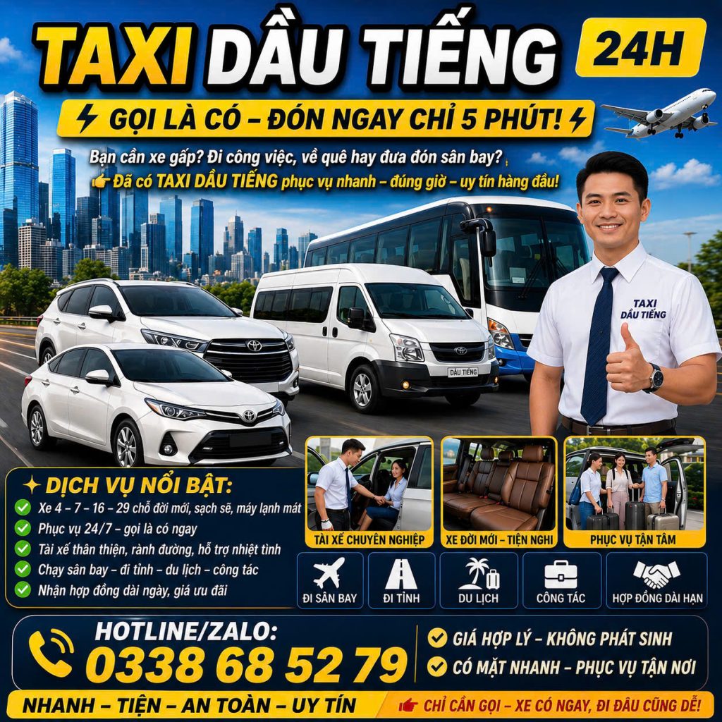 Taxi Dầu Tiếng 24h 0338 68 52 79