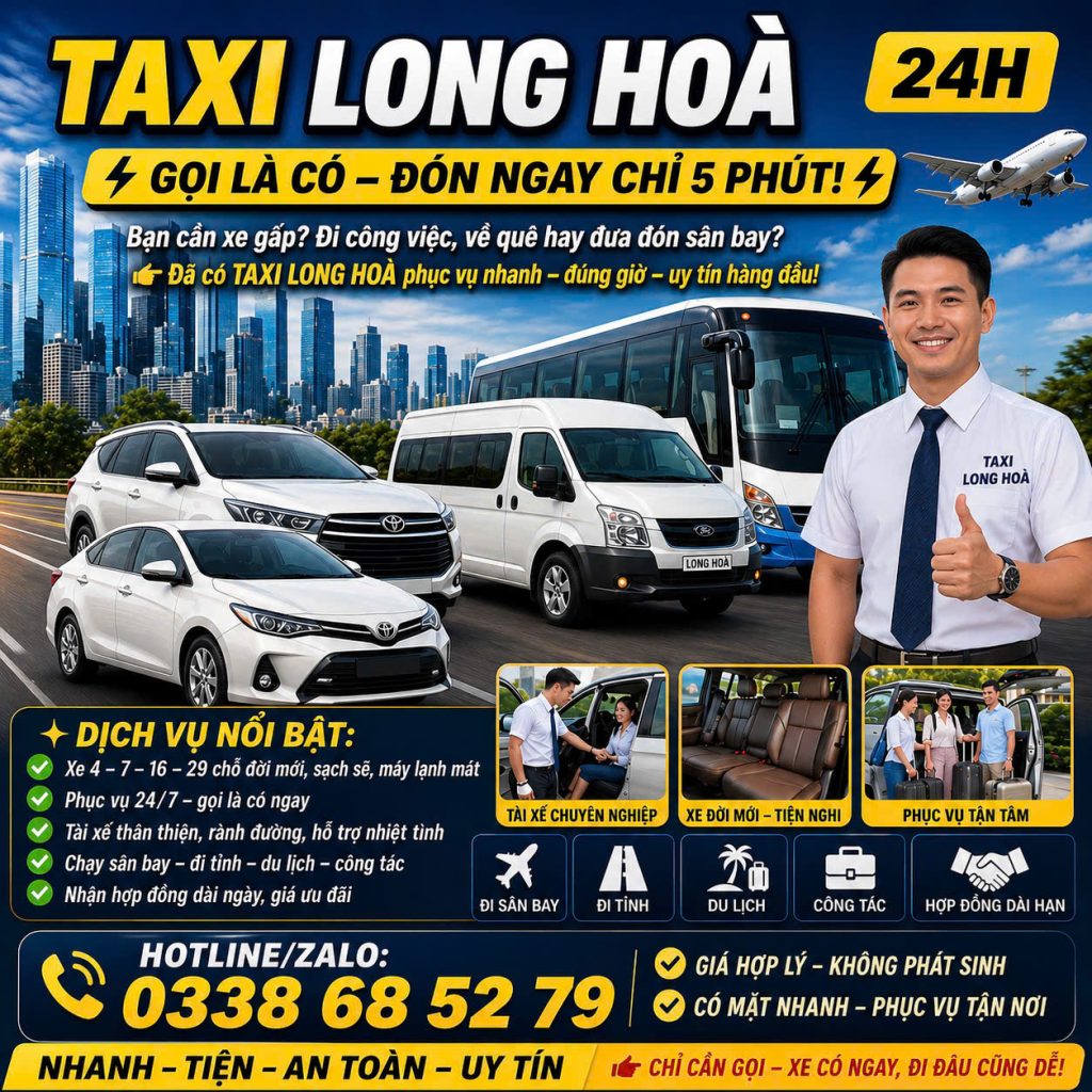 Taxi Long Hòa 24h 0338 68 52 79