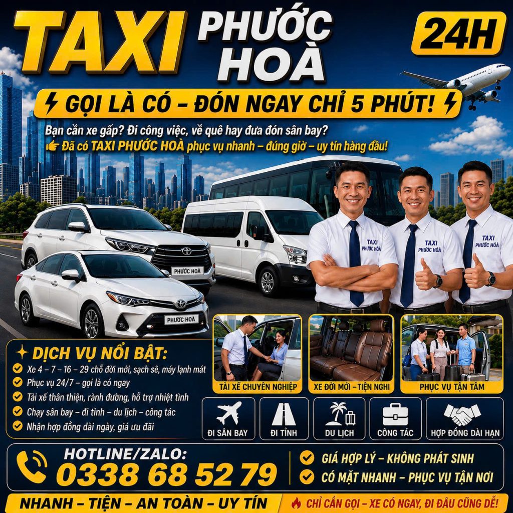 Taxi Phước Hòa 24h 0338 68 52 79