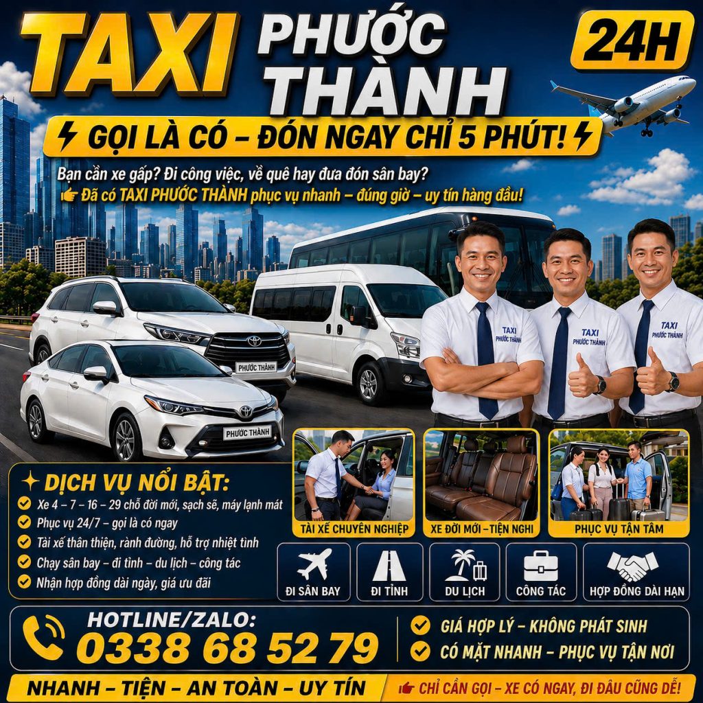 Taxi Phước Thành 24h 0338 68 52 79