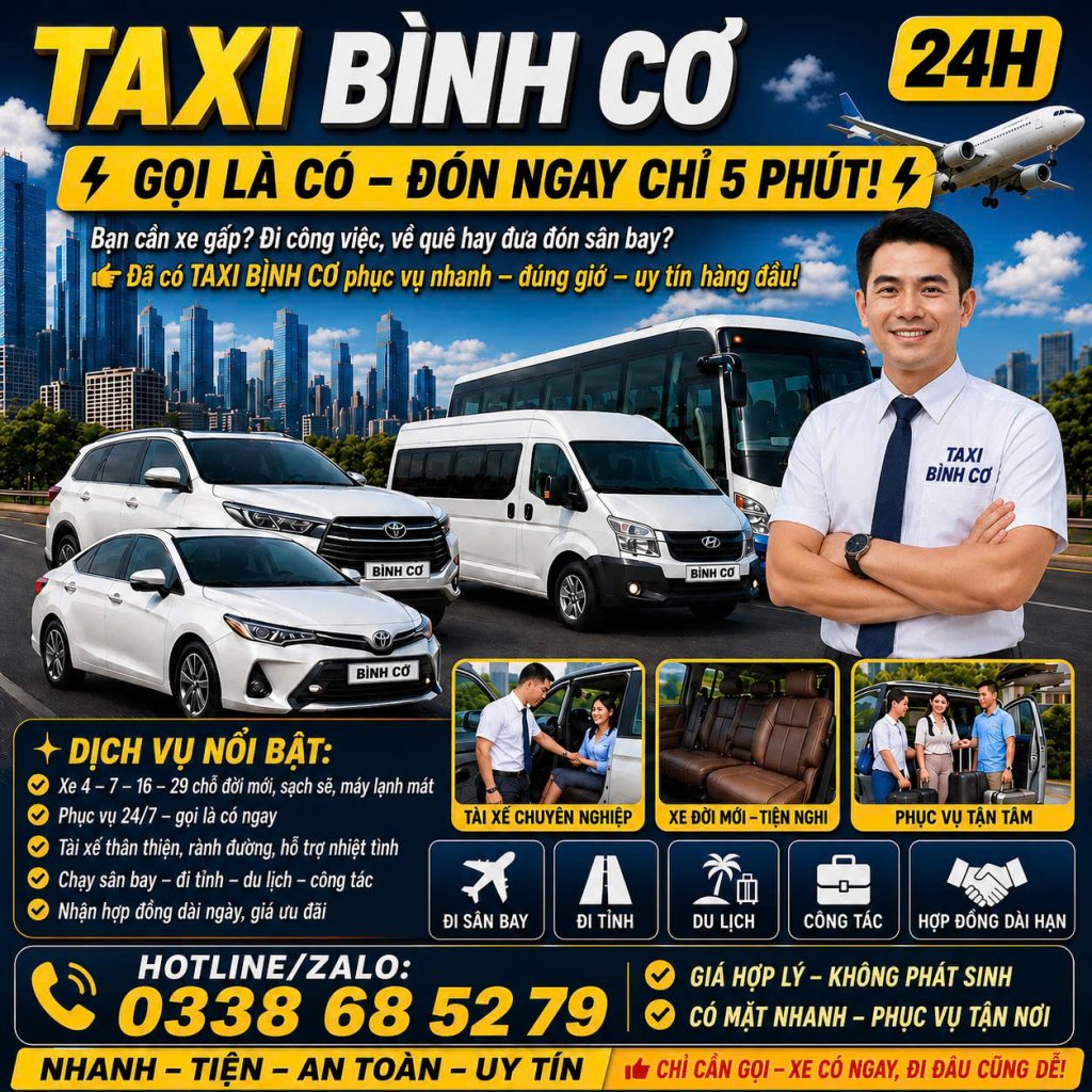 Taxi Phường Bình Cơ 24/7 0338685279