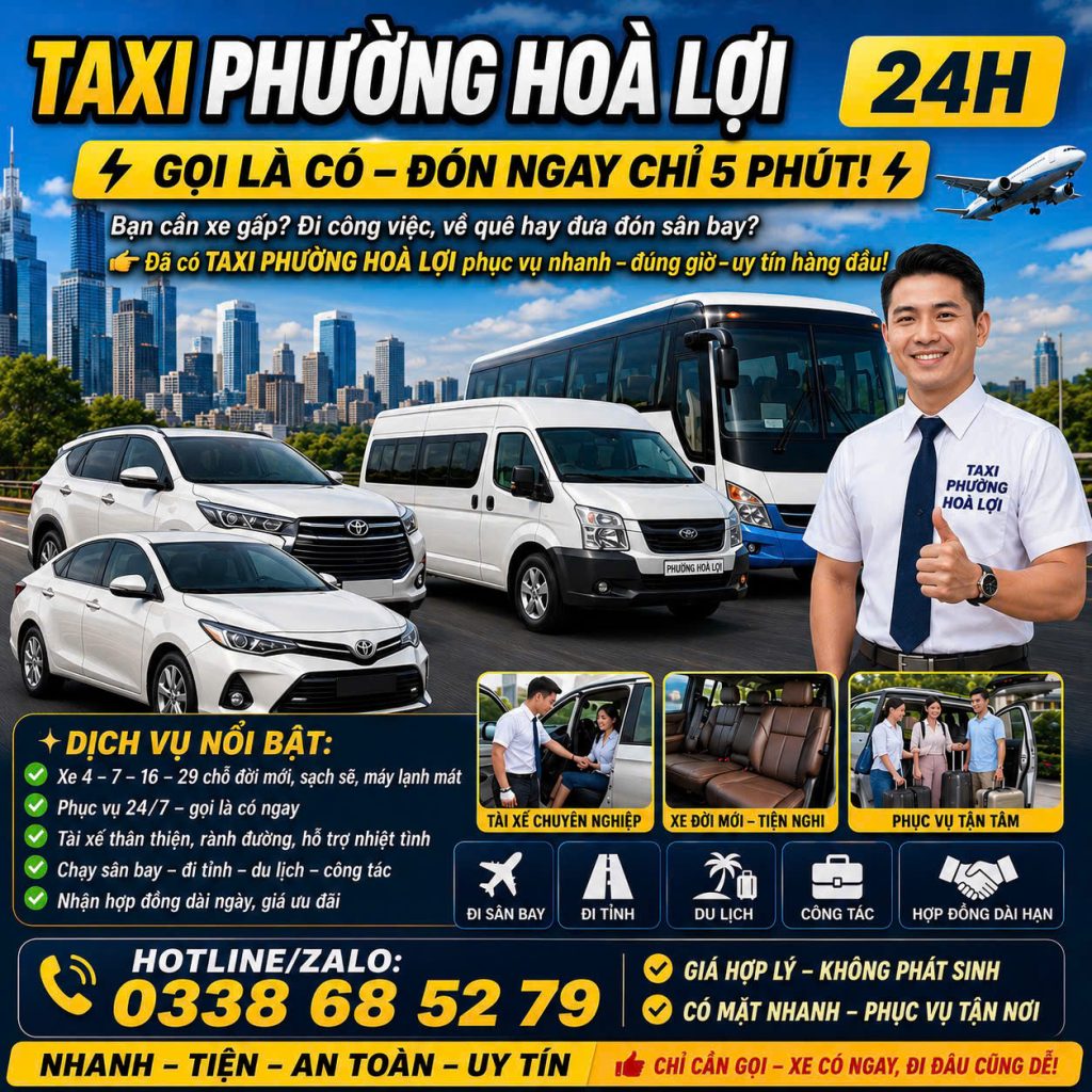 Taxi Phường Hòa Lợi 24h 0338 68 52 79