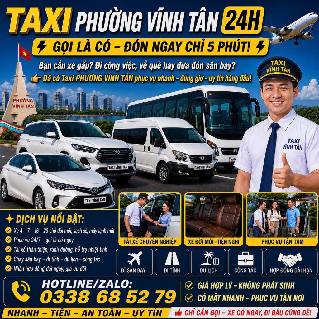 Taxi Phường Vĩnh Tân 24h 0338 68 52 79