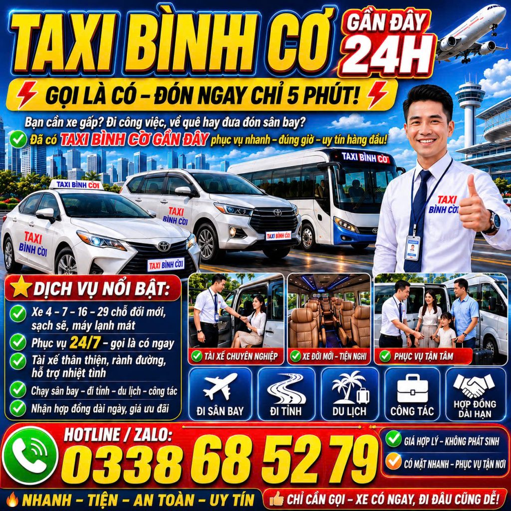 Taxi Bình Cơ Gần Đây 0338685279