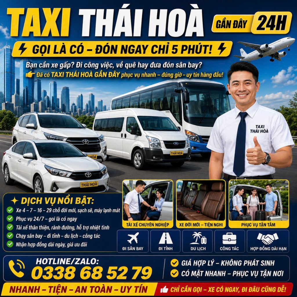 Taxi Thái Hòa Gần Đây 24h 0338685279