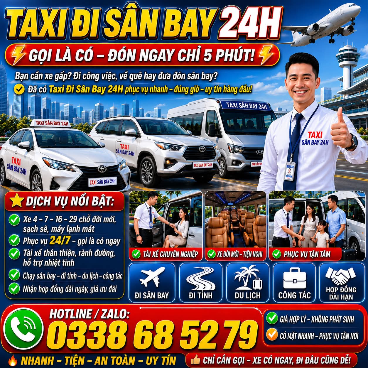 Taxi Đi Sân Bay 24h 0338685279