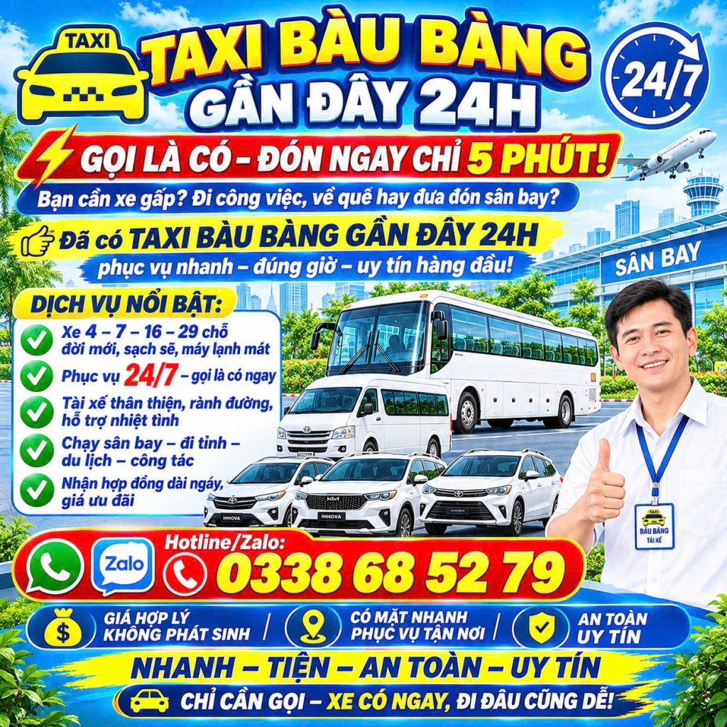 Taxi Bàu Bàng Gần Đây 24h 0338685279