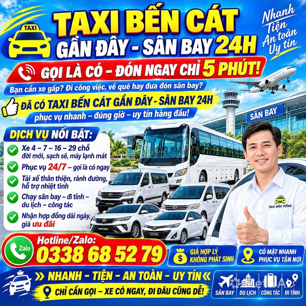 Taxi Bến Cát Gần Đây Sân Bay 0338685279