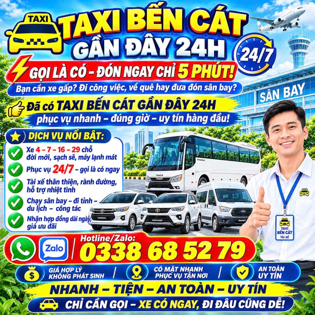 Taxi Bến Cát Gần Đây 24h 0338685279