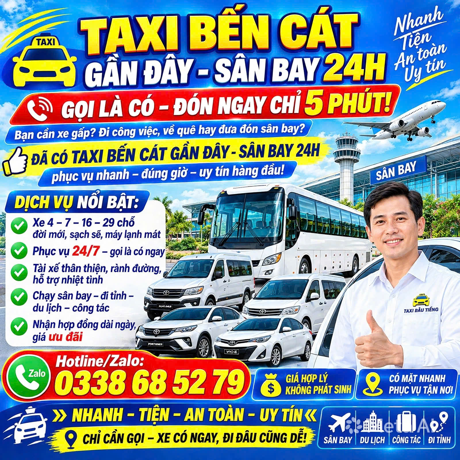 Taxi Bến Cát Gần Đây Sân Bay 0338685279