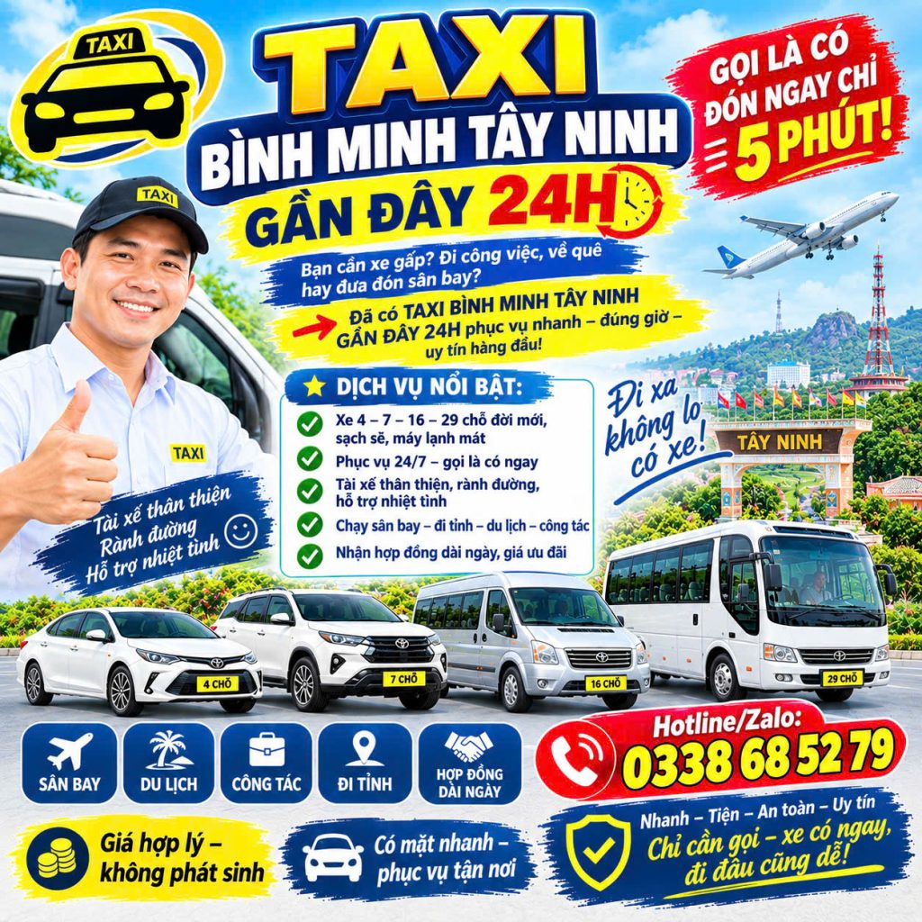 Taxi Bình Minh Tây Ninh Gần Đây 24h 0338685279