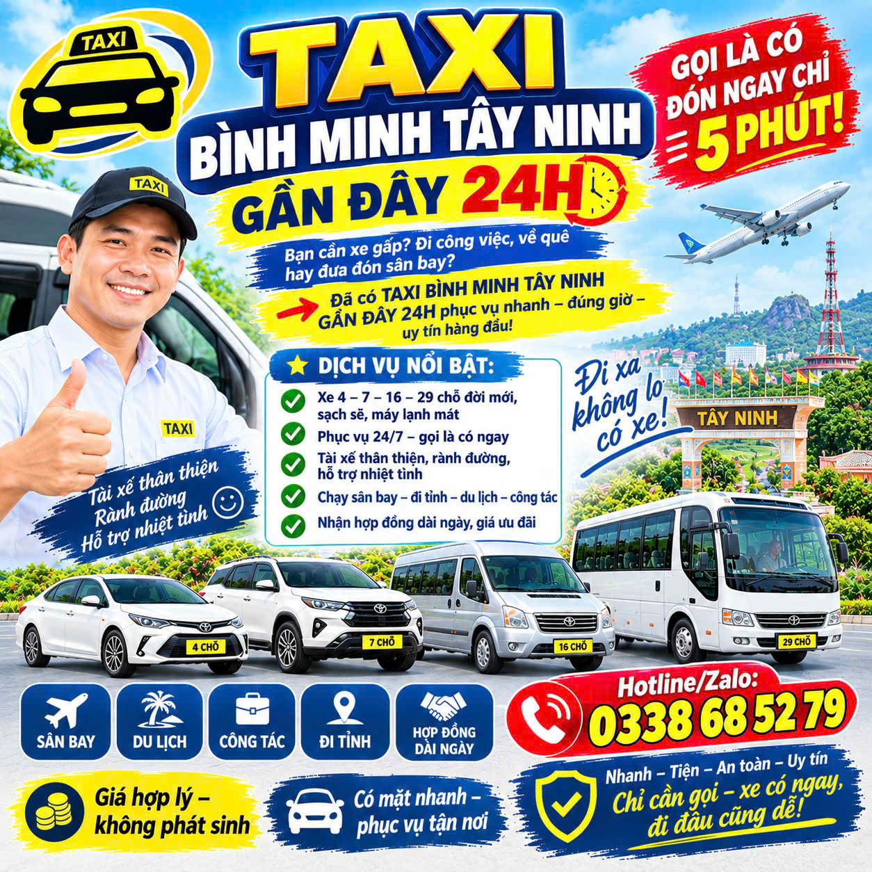 Taxi Bình Minh Tây Ninh Gần Đây 24h 0338685279