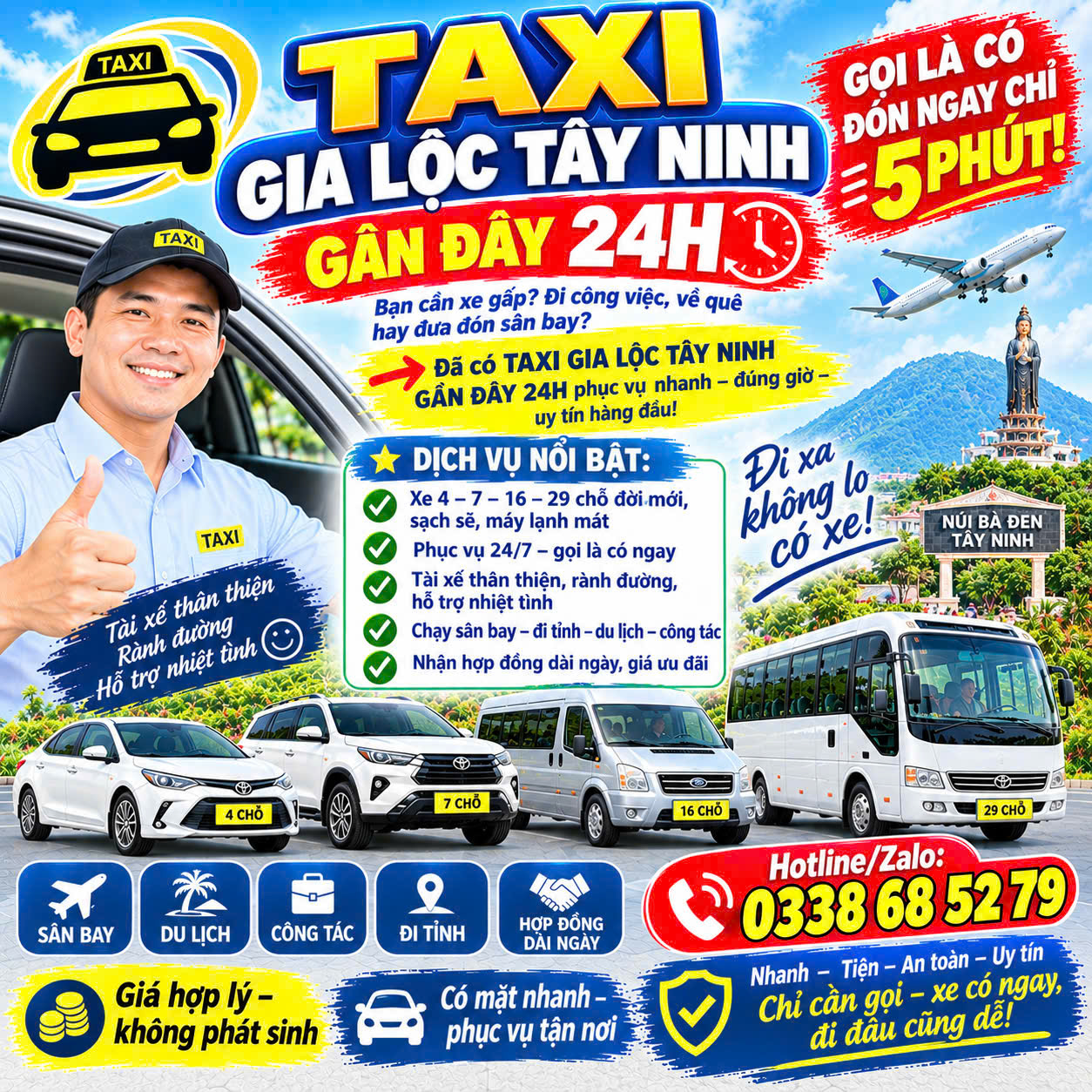 Taxi Gia Lộc Tây Ninh Gần Đây 24h 0338685279