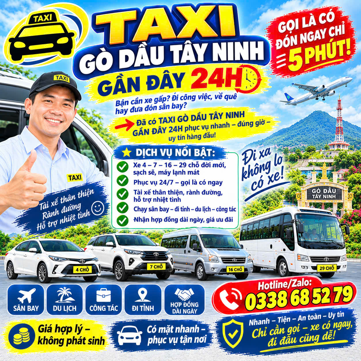 Taxi Gò Dầu Tây Ninh Gần Đây 24h 0338685279