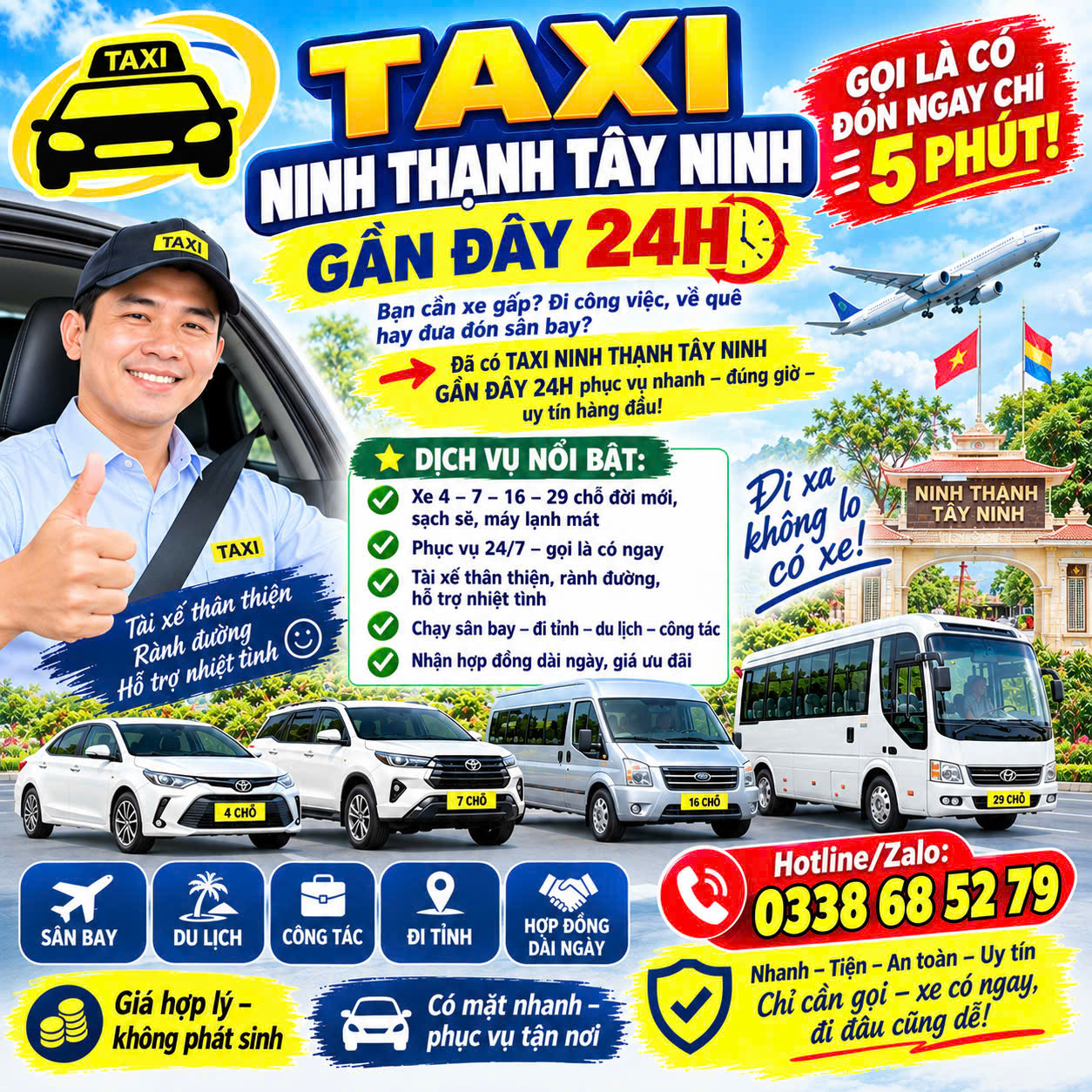 Taxi Ninh Thạnh Tây Ninh Gần Đây 24h 0338685279