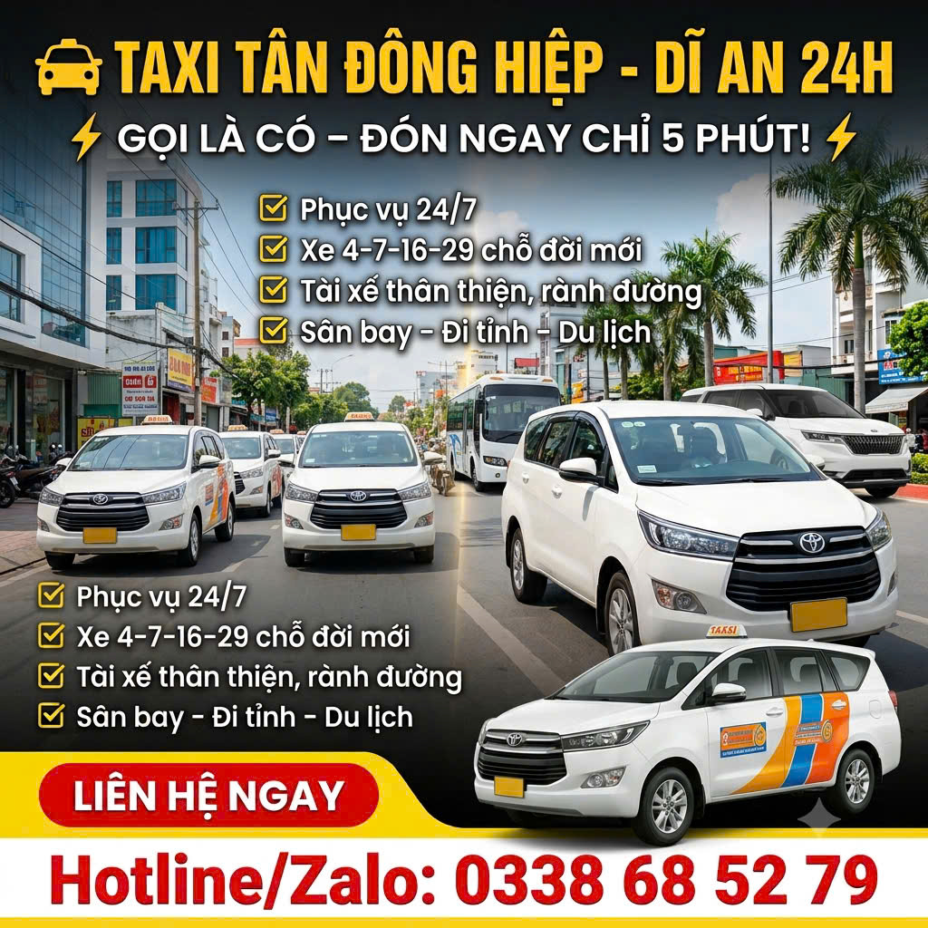 Taxi Tân Đông Hiêp Dĩ An 247 0338685279