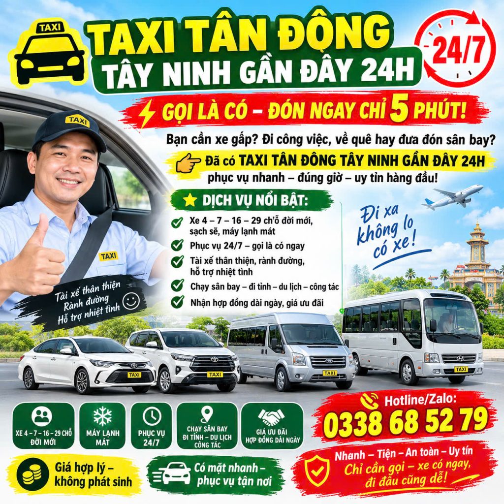 Taxi Tân Đông Tây Ninh 24h 0338685279