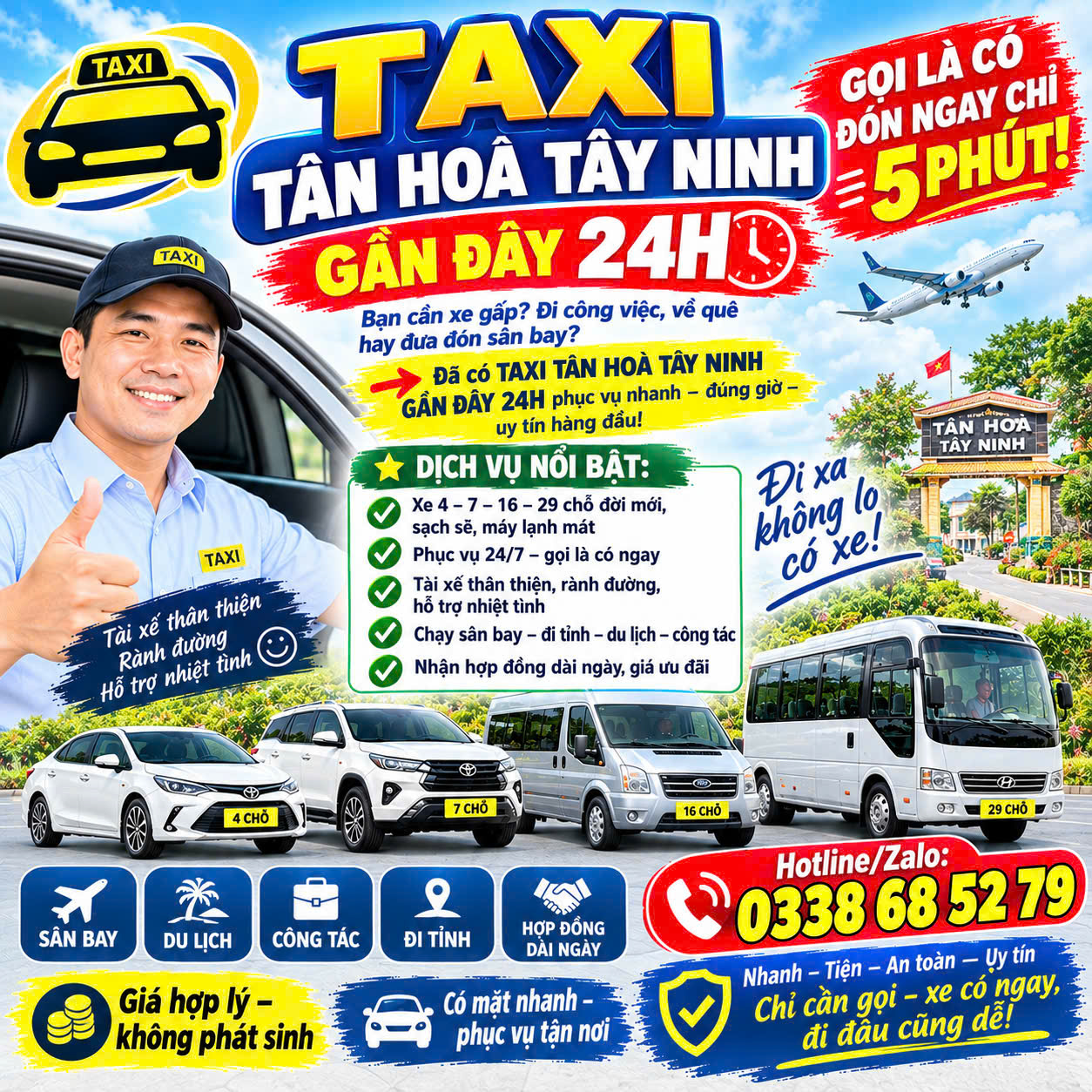 Taxi Tân Hòa Tây Ninh Gần Đây 24h 0338685279