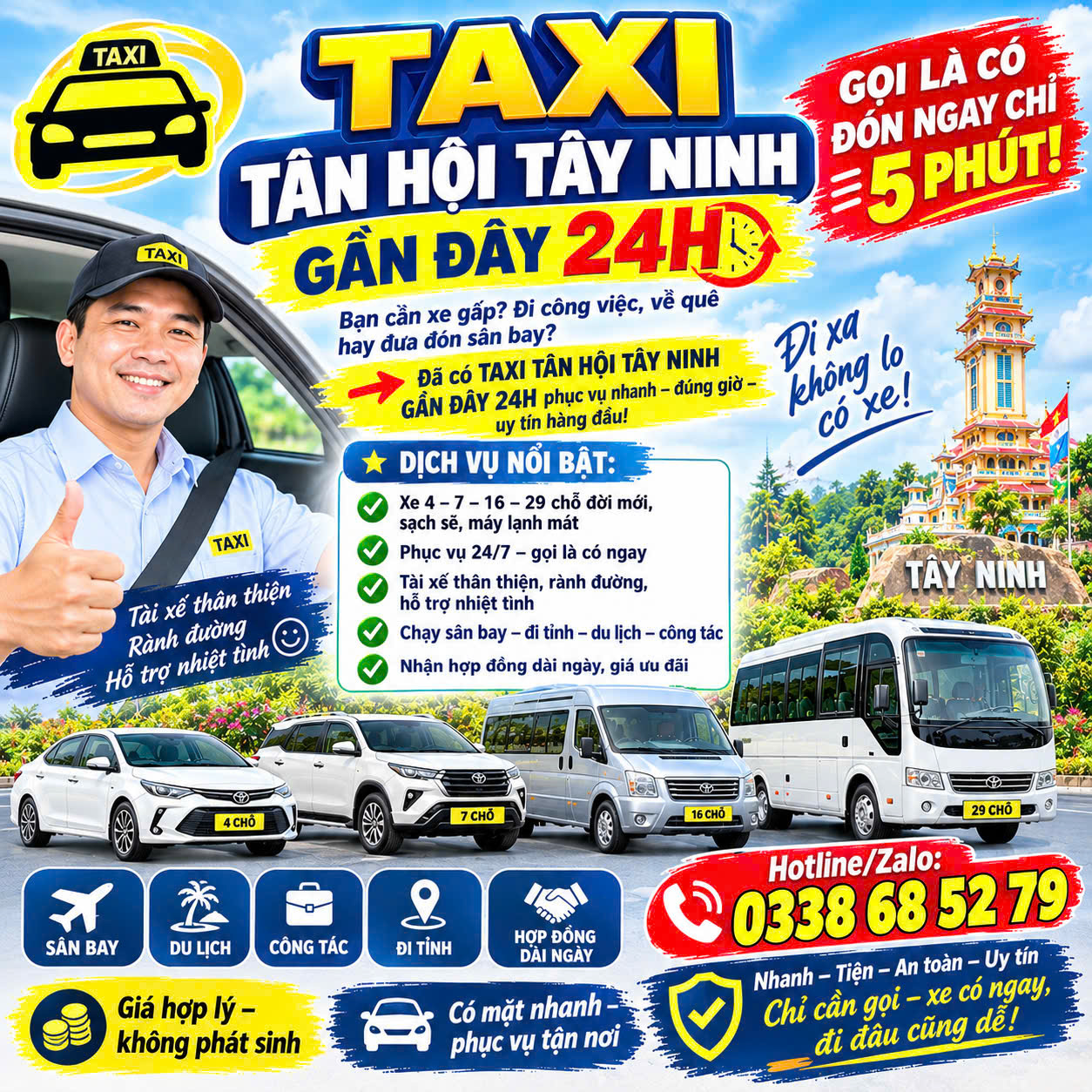 Taxi Tân Hội Tây Ninh Gần Đây 24h 0338685279