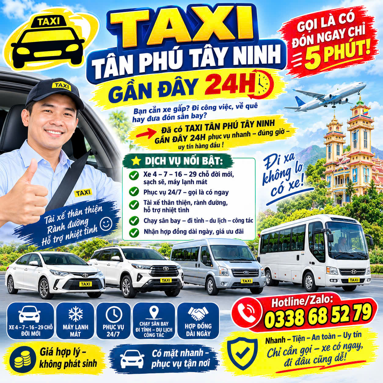 Taxi Tân Phú Tây Ninh Gần Đây 24h 0338685279
