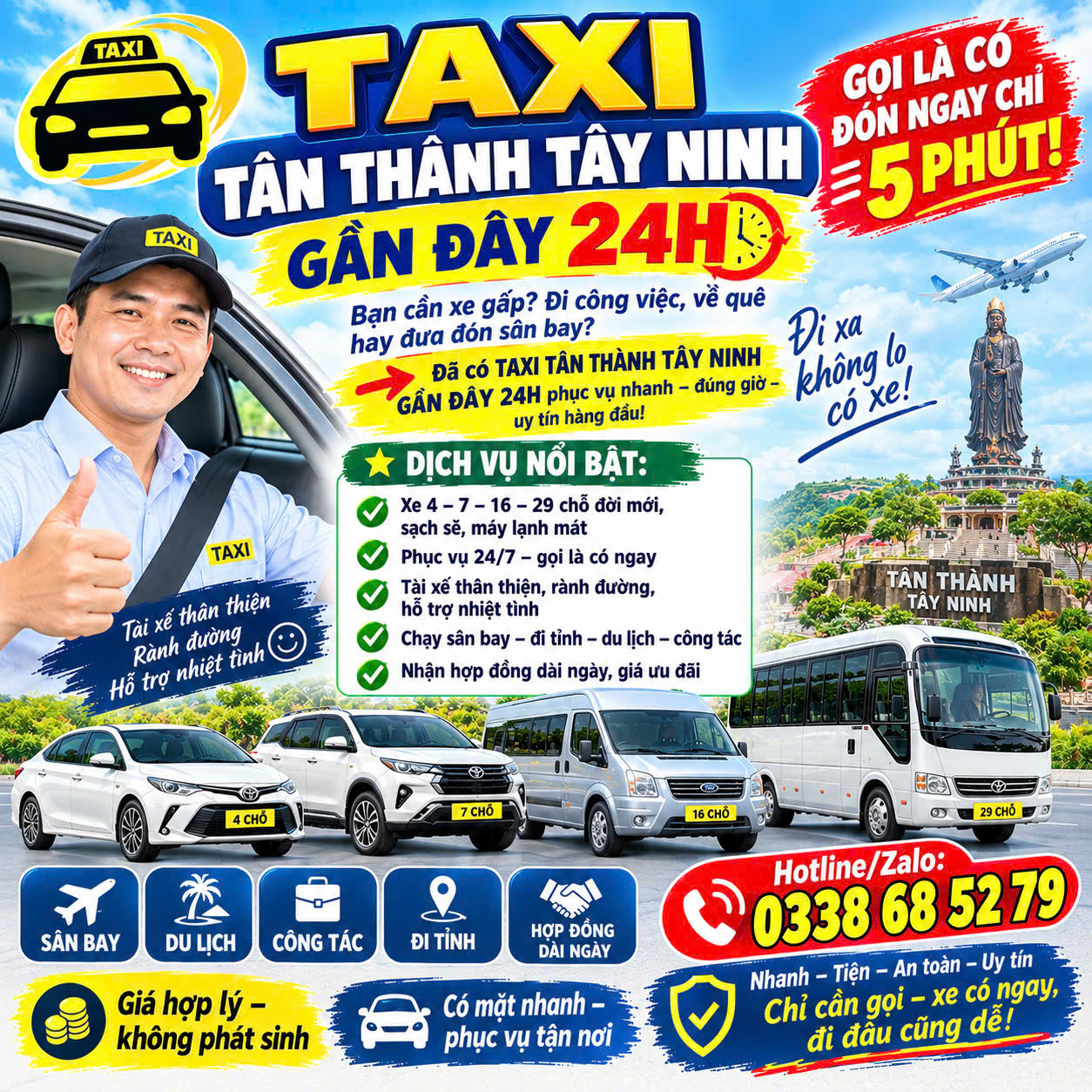 Taxi Tân Thành Tây Ninh Gần Đây 24h 0338685279