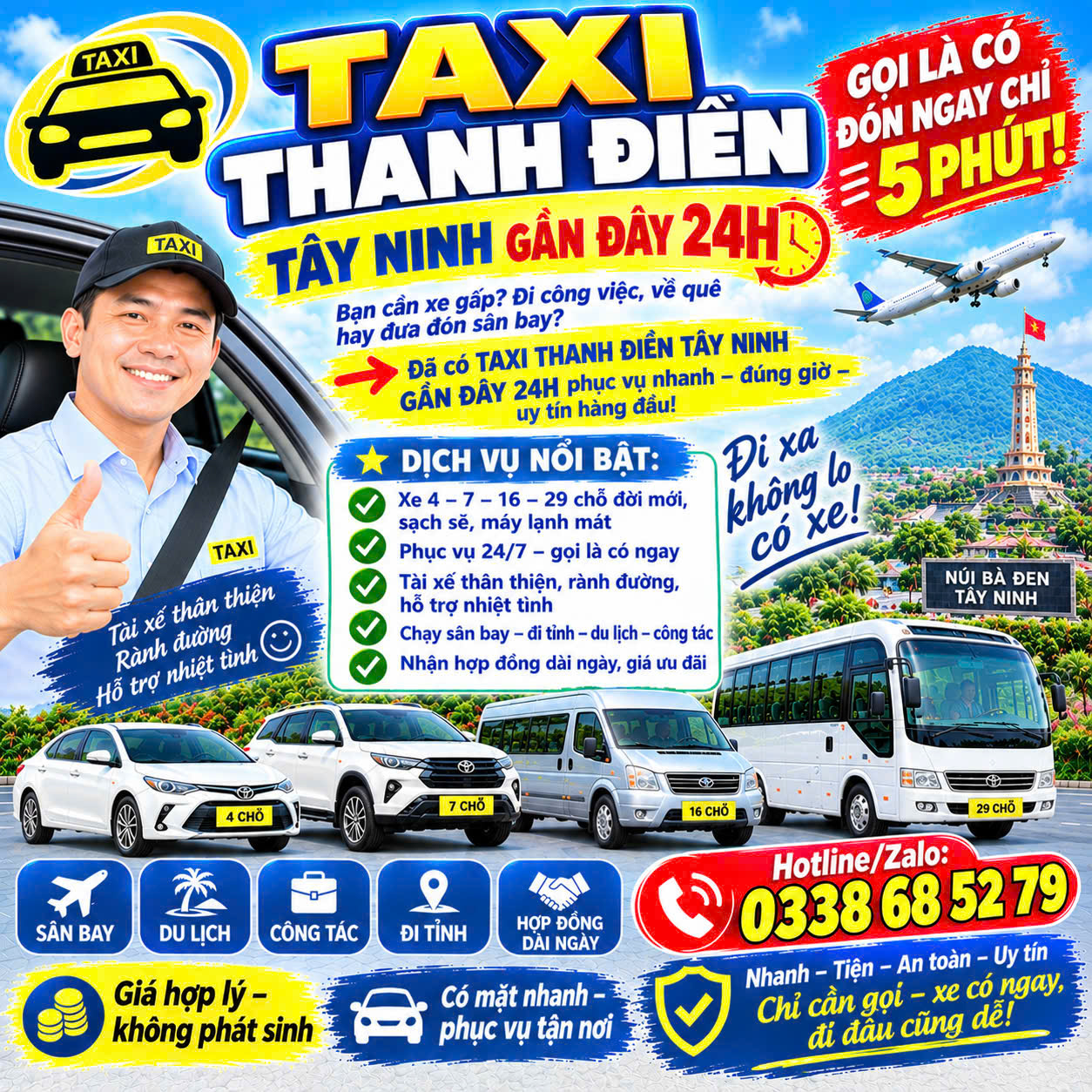 Taxi Thanh Điền Tây Ninh Gần Đây 24h 0338685279