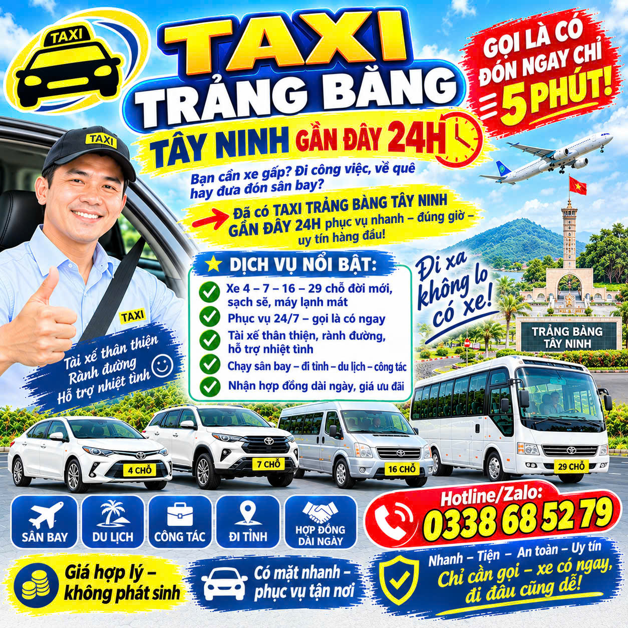 Taxi Trảng Bàng Tây Ninh Gần Đây 24h 0338685279